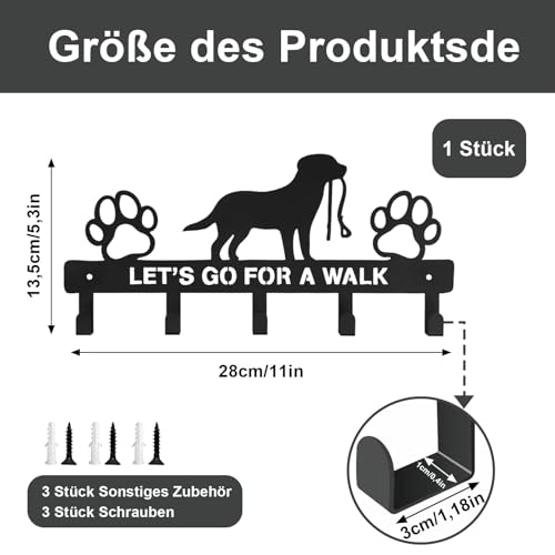 CAAGGMM Schlüsselhalter für Wand, Hundeleinen-Halter mit 5 Haken für Tür, Schlüsselhaken aus Metall, Hängender Hundehalsband Organizer, für Wohnzimmer,Küche, Garderobe (Schwarz