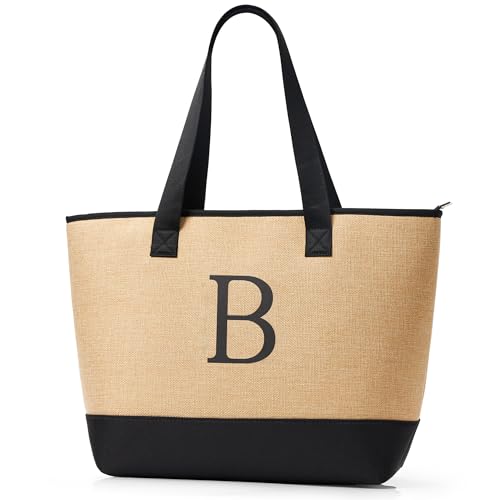 Sac fourre-tout de plage personnalisé zippé à design monogrammé pour femme