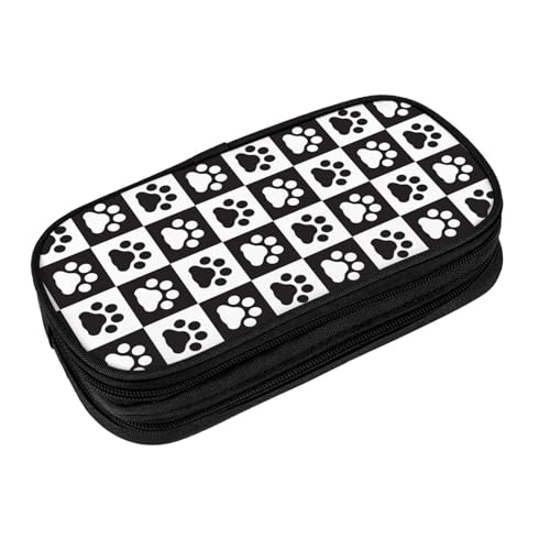 Image of Perinsto Black And White Checkered Dog Paws Pencil Case Big Capacity Multi Compartment Stationery Box Pencil Pouch Holder Desk Organizer For School Office Home