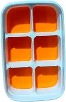 Forma de Gelo 6 Cavidades com Tampa e Fundo em Silicone – Cubos Grandes, Fácil Remoção e Livre de BPA (Laranja + Branco)