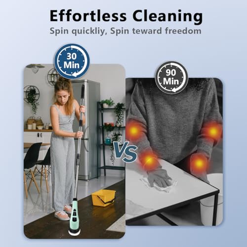 Image of Electric Spin Scrubber,Cordless Cleaning Brush Spin Scrubber,Power Scrubber 2 Adjustable Speeds,7 Replaceable Brush Heads (Green)