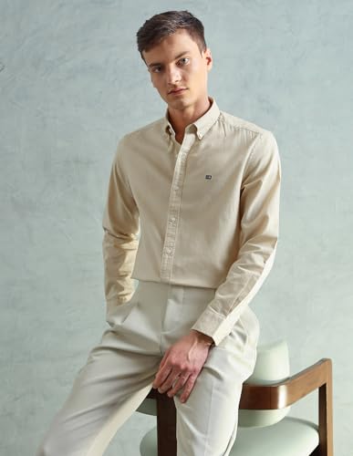 Image of Arrow Sport Solid Slim Fit Cotton Shirt for Men - Full Sleeve Mens Casual Shirts