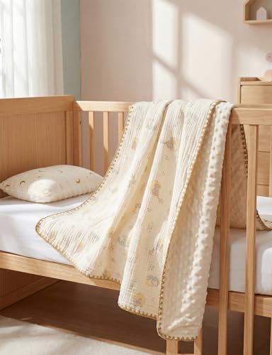 Image of Baby Blanket 40x40 Inches,Muslin Cotton and Minky Dotted Double Layer Soft Receiving Blanket for Newborn Toddler,Lunar Elephant