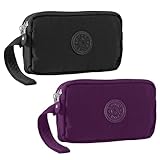 D-FLIFE Large Capacity Wristlet Wallet - Women 3 Layers Zipper Oxford Cloth Waterproof Handbag Purse (black+purple)