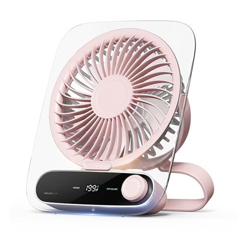 Intckwan Ventilador de Mesa Silencioso con 199 Velocidades, Mini Ventilador USB Recargable (Batería 3000mAh), Luz LED, Aromaterapia, Montaje en Pared - Ideal para Casa, Oficina, Camping - Rosa