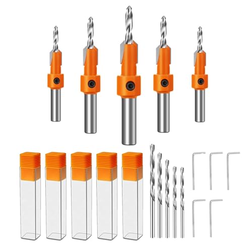 Set di Punte a Svasatura per Legno, 10 Pezzi, Con Svasatore, Fusto da 8 mm Con Chiave Esagonale, per Lavorazione del Legno e Plastica