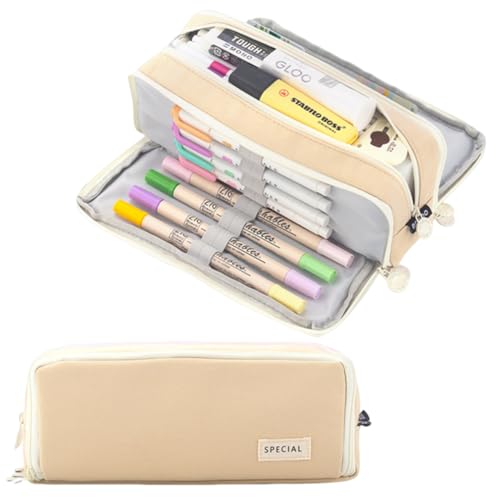 Image of iSuperb 3 Compartments Pencil Case Pouch Big Capacity Pencil Organizer Canvas Holder Oxford Stationery Storage Kids Teen Girls Boys Student School Supplies Cosmetic Makeup Bag