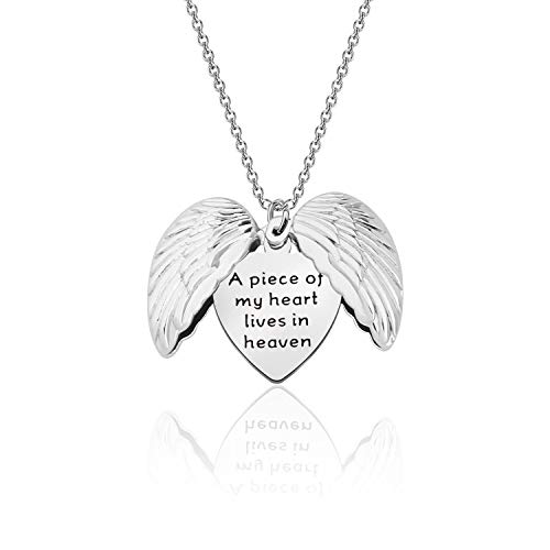 Image of CENWA Memorial Jewelry Sympathy Gift A Piece of My Heart Lives In Heaven Angel Wings Open Locket Necklace (A Piece of My Heart N)
