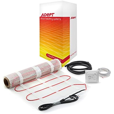 Adept Premium Electric Underfloor Heating Mat Kit 200W per m² with Self Adhesive Backing for Under Tile or Stone Floors - 1m2 Kit - White Dial Thermostat Cover