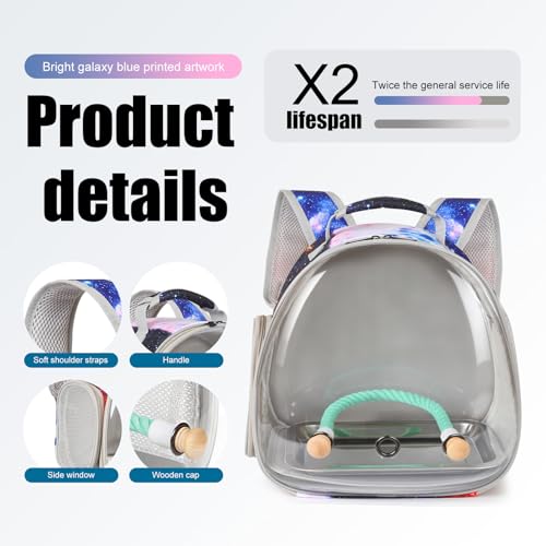 Image of Small Bird Travel Carrier Backpack for Parakeet, Budgies, Cockatiel, Conure, with Clear Windows, Galaxy Print