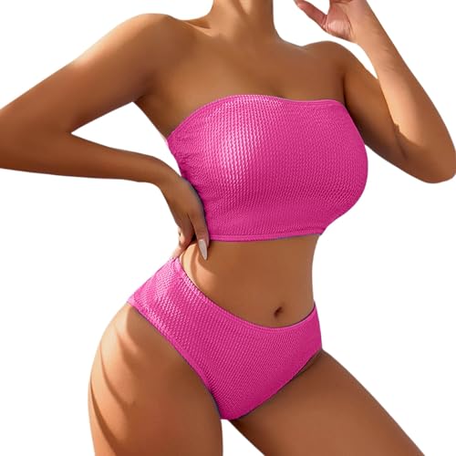 Generisch 2026 Bikini Mujer Conjunto Bikini Mujer Traje de Baño Split Traje de Baño Tejido Especial Color Sólido Bandeau Traje de Baño, rojo, M