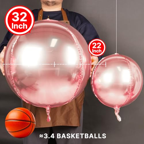 Image of PartyWoo Rose Gold Foil Balloons 6pcs Large Round Giant Jumbo 4D Balloons