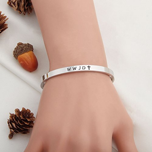Wusuaned Religious Jewelry Wwjd Cross Cuff Bracelet Bangle First Communion Gift (Wwjd Cuff Bracelet Silver) #TOP5