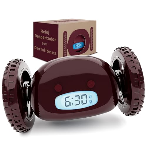 Image of CLOCKY Alarm Clock on Wheels - Loud Rolling Alarm Clock for Heavy Sleepers | Runaway Clock that Jumps & Runs to Wake You Up | Funny Unique Gift for Adults, Teens & Kids Bedrooms (Wine)