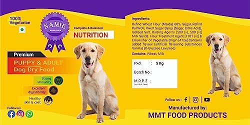 Image of Namie Vegetarian Dry Dog Food, Complete & Balanced Food for Puppy & Adult Dogs,5Kg (Buy One Get 1 Free)