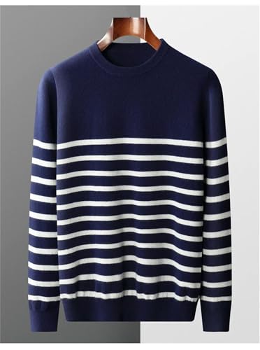 Men's Business Casual 100 Percent Crew Neck Striped Wool Knitted Sweater2