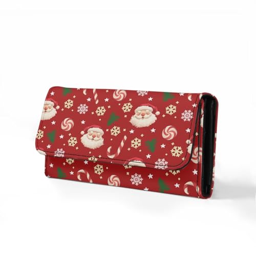Image of AFPANQZ Womens Leather Wallets Large Capacity Card Holder Zipper Travel Purse Santa Claus Snowflake Big Capacity Phone Holder Coin Zip Pocket Multi Cards