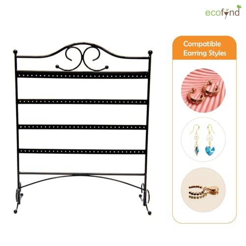 Image of ecofynd 92 Hooks Metal 4 Layer Jewelry Organizer Stand, 17 Inch Durable & Rust-Resistant Display Earring, Necklace, Bracelets, Chain, Rings Collection Hanging Holder (Black, JS007)