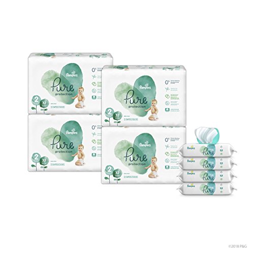 Image of Pampers Pure Disposable Baby Diapers, Hypoallergenic and Fragrance Free Protection Size 2, 128 Ct. with Aqua Pure 4X Pop-Top Sensitive Water Baby Wipes, 224 Ct.