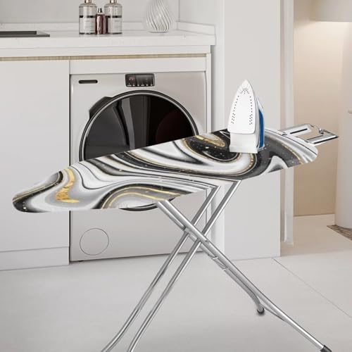 Image of Fashion Ironing Board Covers Standard Size 15x54, Stain Resistant, Snug Fit Non-Slip Nose Pocket Fastener Straps Elastic Edges, Grey Marble Pattern