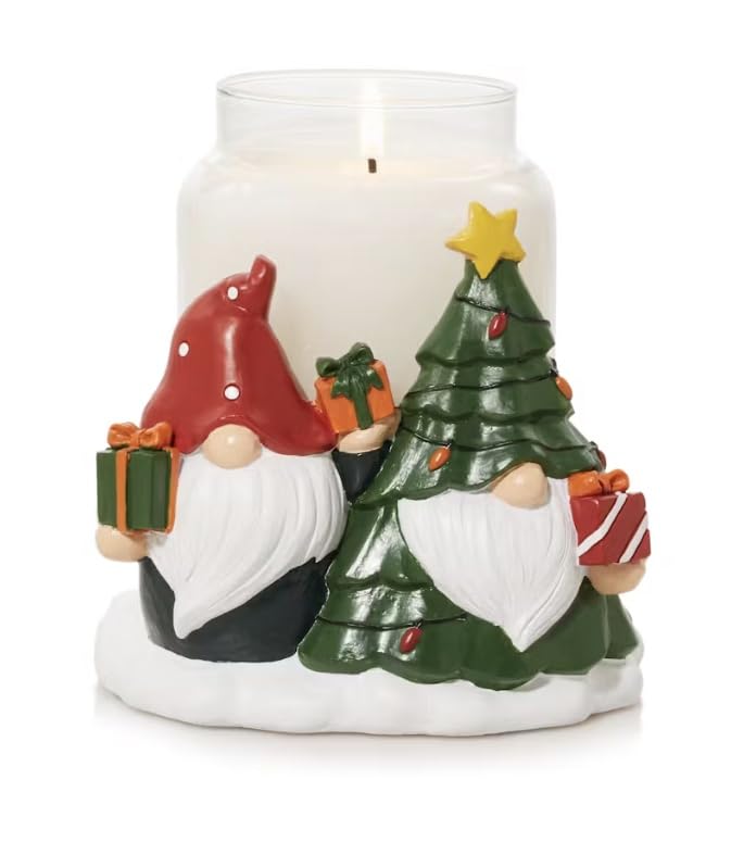 Yankee Candle Christmas Holiday Gnome Trees Large Hand-Painted Jar Candle Holder