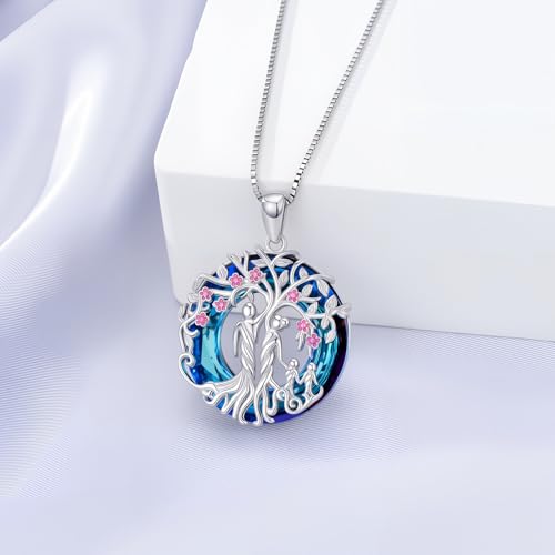 Tree of Life Necklace 925 Sterling Silver Sister Necklace Mother and 1 to 3 Sons or Daughters Pendant Family Tree Crystal Jewelry Gifts for Women Mother Grandma Birthday Christmas3