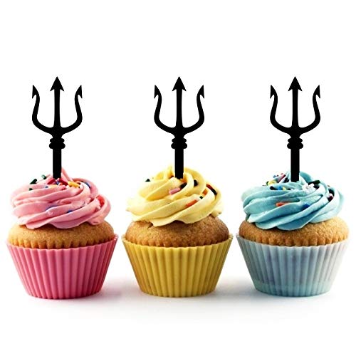Innovedesire Trident Pitchfork Weapon Silhouette Party Wedding Birthday Acrylic Cupcake Toppers Decor 10 pcs
