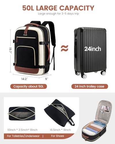 Image of LOVEVOOK Carry On Backpack, 50L Large Travel Backpack For Airplanes, TSA Personal Item Travel Bag, Waterproof Daypack Fits 18 Inch Laptop, Business Weekender Overnight with 3 Packing Cubes, Black Grey