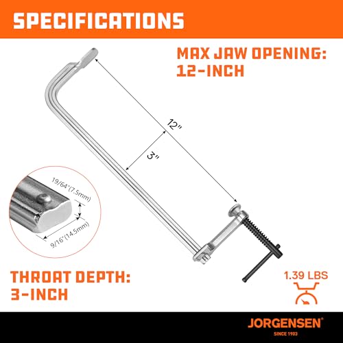 Image of Jorgensen Bar Clamps, 12-Inch Light-duty Drop Forged Steel Bar Clamps for Woodworking and Welding, 2 Pack