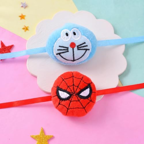 Image of CraftVatika Rakhi for Kids | Set of 2 for Brother | Cartoon Kids Rakhi Set of 2 for Brother with Fridge Magnet, Rakshabandhan Greeting Card, Tilak Set,Home Decor (M1-Kids Set)