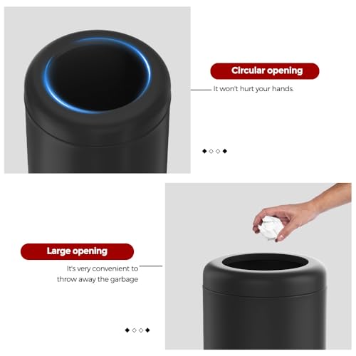 Image of 8L /2.1gal Black Bathroom Trash Can,Small Bedroom Garbage Can,Open Top Trash Can for Bathroom,Powder Room,Bedroom,Office (Black)