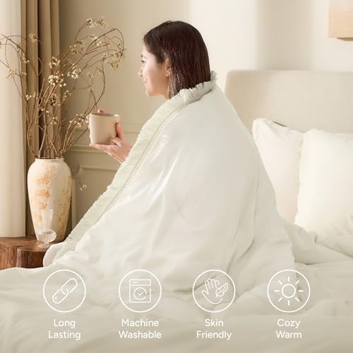 Image of Andency Oversized King Size Comforter Set Ivory 128x120, 3 Pieces Boho Soft Lightweight Bedding Comforter Sets, Tassel All Season Bed Set (1 Comforter & 2 Pillowcases)