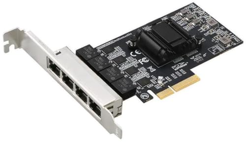 4 puertos 2.5G Tarjeta de Red PCIe x4, Adaptador Ethernet 10/100/1000Mbps/2.5Gbps, Disipador de Calor, Conector Dorado, ECC y CRC, para Escritorio Virtualización PXE Boot sin Disco, Gaming NAS miniatura 1