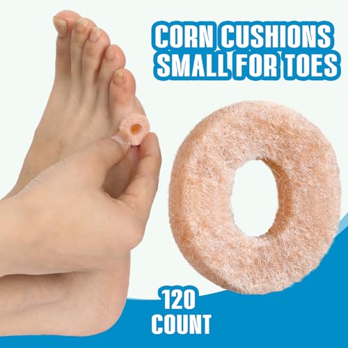 Image of Breling 120pcs Corn Cushions Callus Pads Soft Felt Oval Corn Removers Cushions Protectors for Feet Self Stick Adhesive Foot for Toes Relief Pain from Blisters Heel Frictions(Skin Tone,Round)