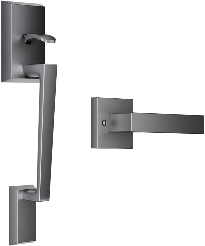 TCL Front Door Handle Set for D2 Series Smart Lock, Exterior Handleset with Interior Reversible Lever, Non-Locking, Fits Standard Doors, Dark Grey