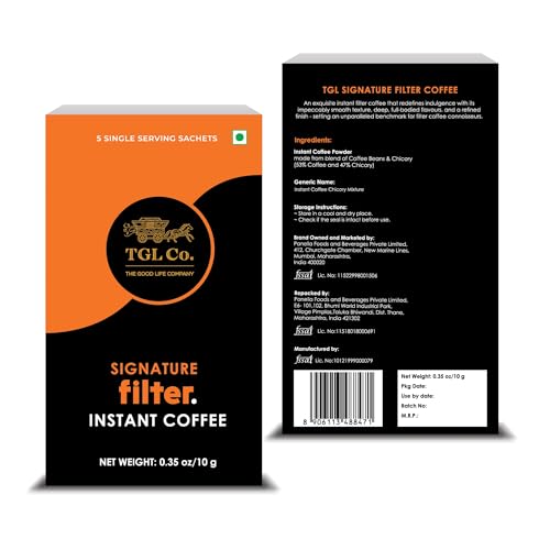 Image of TGL Co. Signature Instant Filter Coffee Sachet (5 Sachets - Trial Pack) Premium Instant Coffee Sachets | Blend of Coffee Beans & Chicory | No Artificial Flavor | Travel Friendly Pack