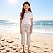 wodceeke Girls Capri Casual Pants Summer Cotton Linen High Elastic Waisted Straight Leg Stripes Sweatpants Orange