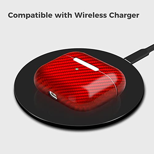Monocarbon Red Carbon Fiber Case For Airpods Pro, Genuine Carbon Fiber Cover For Airpods Pro Charging Box Ultra Slim Strong Protection.(Glossy Red) #TOP4