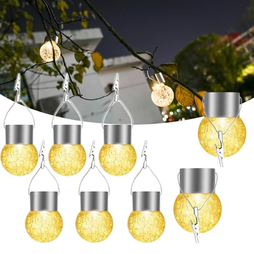 SC-Daily Solar Ball Lights, 8 Pack Upgrade Cracked Glass Hanging Ball Lights with Handle, IP65 Waterproof Outdoor Lanterns Decorative Globe Lights Solar Lanterns for Garden,Party,Yard,Tree or Lawn