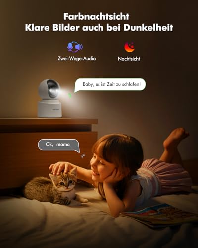 Mrowly Überwachungskamera Innen Akku, 2,5K/4MP WLAN Indoor Kamera Schwenkbar mit akku, 2,4/5GHz WiFi, Farb-Nachtsicht, Bewegungserkennung, Zwei-Wege-Audio, für Baby/Haustiere/Zuhause