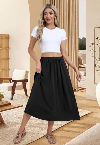 DB MOON Womens Midi Length Skirt 2025 Business Casual Flowy A Line Skirts with Pockets Teacher Outfits3