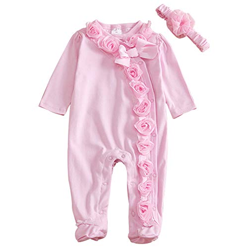 vap26 Baby Girls Soft Bowknot Baby Romper Set Lindo y cómodo Body de Flores de Encaje con Diadema