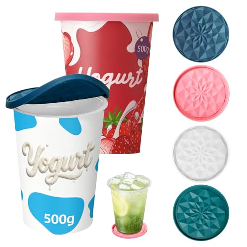 Yoghurt Pot Lids ONLY Fit 9.5cm Diameter Pots Reusable Silicone Large Tops for 9.5cm Yogurt Cream Pots (Multicolor 4)