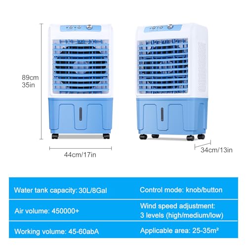Enfriador de aire portátil, oscilación de 120°, ventilador de hielo de 3 velocidades, tanque de agua de 20-40 litros, enfriador silencioso y de bajo consumo para comodidad de verano en interiores y