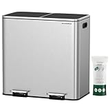 SONGMICS ゴミ箱 ダストボックス ペダル式 2分別 2×40L ポリ袋付き インナーバケット2つ ステンレス 密閉 音無し おしゃれ 横型 室内 キチン ベランダ 蓋付き LTB730E80