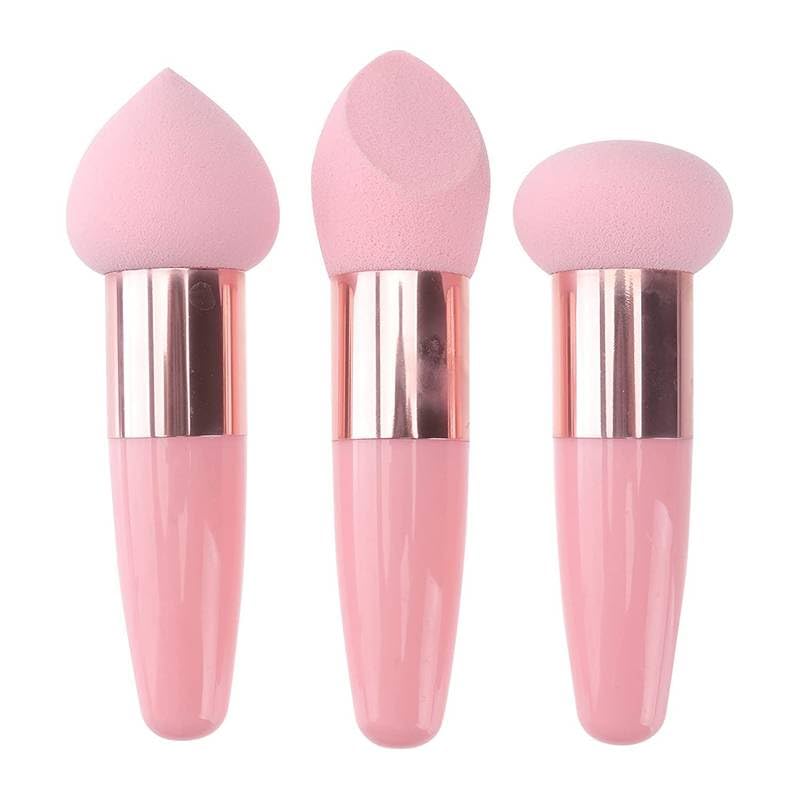 Esponjas de maquillaje con mango, Esponjas Cosméticas con Mango, Esponjas de Belleza con Mango, Esponjas con Mango para Aplicación de Maquillaje, Set de 3 esponjas, Rosa