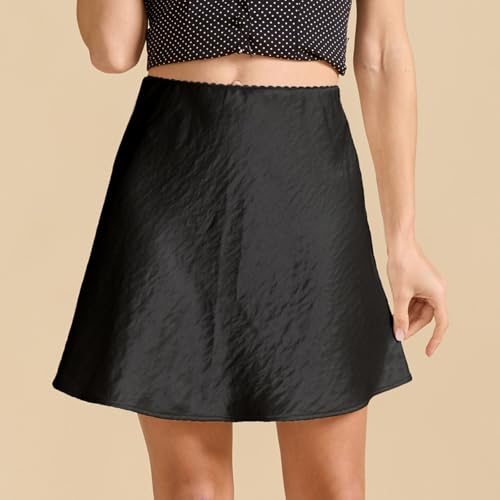 Women's 2025 Summer Cute Satin Mini Skirt Elastic High Waisted Casual A-Line Flared Silk Short Skirts for Women4