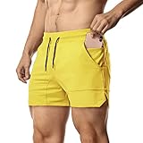 EVERWORTH Men's Solid Gym Workout Shorts Bodybuilding Running Fitted Training Jogging Short Pants with Zipper Pocket 3 Colors