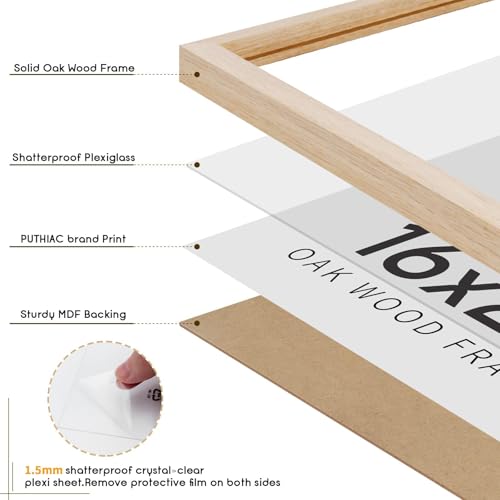16x24 Oak Wood Picture Frame - Minimalist 16x24 Poster Frame, 16"x24" Frame Wood, Natural Solid Wooden Picture Frames for Wall Art Photo and Prints(3 Pack, Beige)