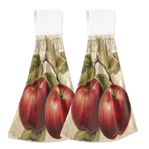 YETTASBIN Apples Hanging Tie Towels Set of 2, Soft Absorbent Kitchen Hand Towels with Hanging Loops for Kitchen Bathroom Farmhouse Home Decor, 18.2 x 14 Inch